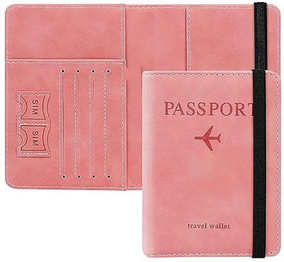 StealODeal Passport Holder Cover Wallet RFID Blocking PU Leather Travel Document Holder(Pink)