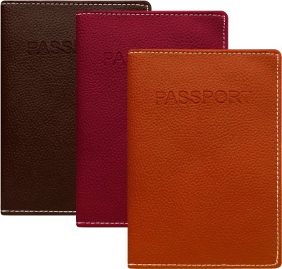 MATSS Passport Cover Combo for Men and Women 3 Passport Pouch(Brown, Orange, Pink)
