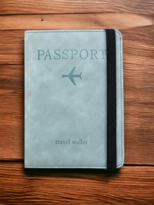 SAMTROH Passport Holder Cover Wallet RFID Blocking PU Leather Travel Document Holder(Blue)