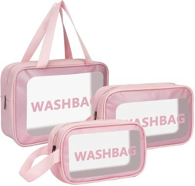 Virtuous Pack of 3 Makeup & Cosmetic Pouch for Girls Storage Wash Bag Pouches (Pink)(Pink)
