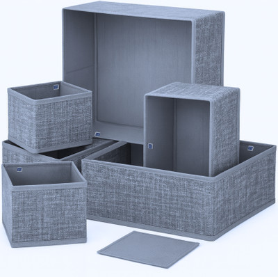 Skrill Non-Woven 6-Piece Foldable Clothing Storage Box for Closet Drawer Organization(Grey)