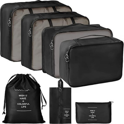 Lyrovo 7 Set Travel Organizer Packing Cubes(Black)