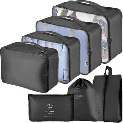 JHWOQU 7 set Luggage Packing Cubes Organizer Carry Suitcase Clothes Travel Toiletry Kit(Tan)