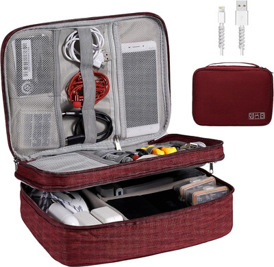 aainah Electronic Organizer Storage Case for Cable,Cord,Charger,Adapter-Dark(Maroon)
