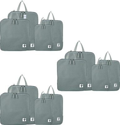 HOMESTIC Set of 12 Waterproof Travel Kit for Toiletries with Handles | Plain - Ash Grey(Grey)