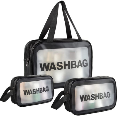 ASHGUJ 3 Pcs PVC Zipper Cosmetic Travel Toiletry Makeup Wash Bag Organizer Carry Pouch(Black)