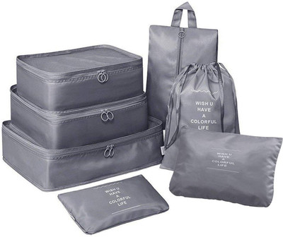 MG ENTERPRISE 7 Set Travel Organizer 3 Packing Cubes + 3 Pouches + 1 Toiletry Organizer Bag(Grey)