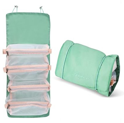 The Stitch Tale 4 in 1 Hanging Roll-Up Foldable Portable Detachable cosmetic Makeup Toiletry Bag(Green)