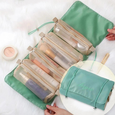 Grilazza 4 in 1 Hanging Roll-Up Foldable Portable Detachable cosmetic Makeup Toiletry Bag(Green)