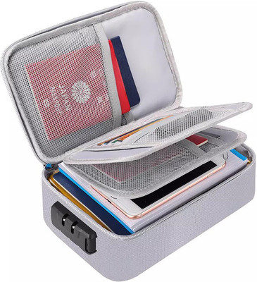 Rossella Zipper Travel Document File Organizer Multiple Folder Bag with Safety Code Lock Travel Organizer(Set Of 1, Grey)