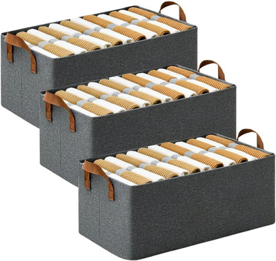 NESTIFY 26 LTR PACK OF 3 Foldable Steel Frame Clothes Organizer Storage Box for Clothes(Grey)