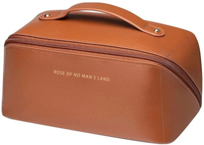 The Stitch Tale Large-Capacity Portable PU Leather Cosmetic Storage Makeup Pouch Organizer(Brown)
