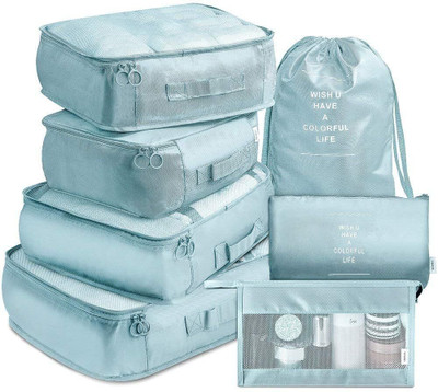 TRUJVE Blue 7 in 1 Travel Laundry Cosmetics Luggage Packing Organizers Bag Set(Blue)