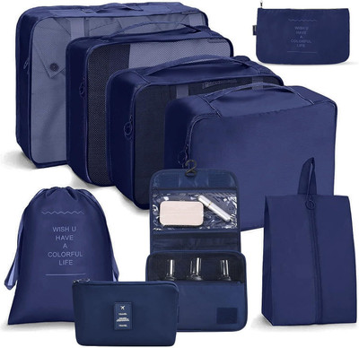 HOUSE OF QUIRK 9pcs Set Travel Organizer 4 Packing Cubes + 2 Pouches + 3 Toiletry Organizer Bag(Multicolor)