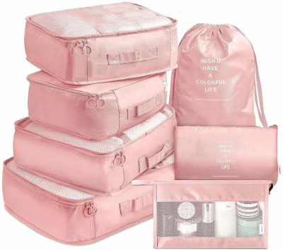 HOUSE OF QUIRK 7pcs Set Travel Organizer Packing Lightweight Travel Luggage with Toiletry Bag(Pink)