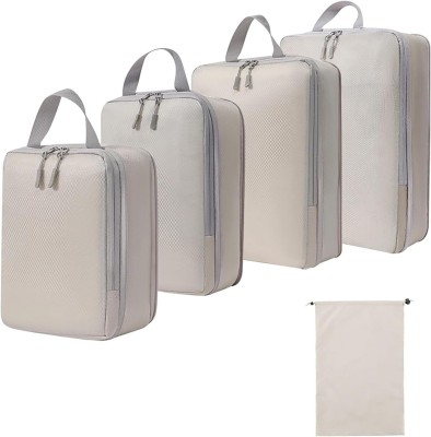 HOUSE OF QUIRK Compression Packing Cubes for Travel, 5 Set Packing Cubes Travel Organizer(Beige)