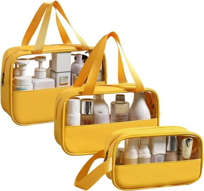 Flywind 3 Pcs Clear Cosmetics Bag, Waterproof Travel Patchwork Makeup Bag(Yellow)
