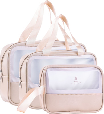 Rhydin Set of 3 Multipurpose Wash Bags with Transparent Window & Zipper Closure Travel Toiletry Kit(Gold)