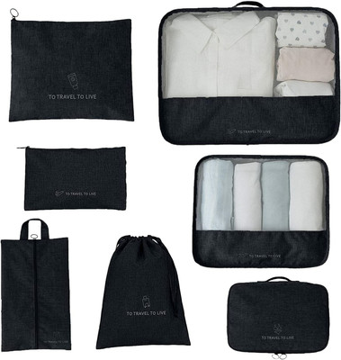 HOUSE OF QUIRK 7 Set Packing Cubes For Suitcases Travel Luggage Organizers -41.5Lx31Wx11H Cm(Black)