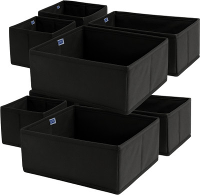 Skrill Non-Woven 8-Piece Foldable Clothing Storage Box for Closet Drawer Organization(Black)
