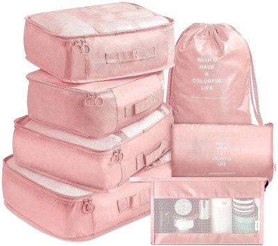 SPRSE 7 Set Travel Organizer Bag 3 Packing Cubes + 3 Pouches + 1 Toiletry Bag(Pink)