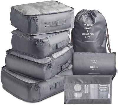 SPRSE 7 Set Travel Organizer Bag 3 Packing Cubes + 3 Pouches + 1 Toiletry Bag(Grey)