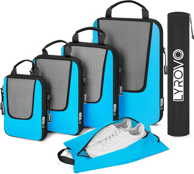 Lyrovo Polyester 6 Set Compression Travel Packing Cubes(Blue)