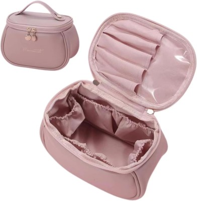 HOUSE OF QUIRK ravel Makeup Bag for Women,PU Leather Make up Storage Bag-Pink(Pink)