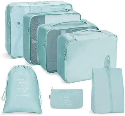 JEERZONE 7 Set Packing Cubes Bags- 4 Clothes Space Saving & 3 Pouches Travel Toiletry Kit Travel Toiletry Kit(Blue)