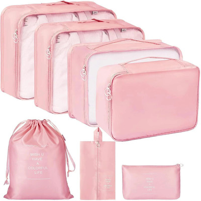 AASAISH Travel Organizer 7 in 1 Travel Laundry Cosmetics Luggage Packing Organizers Set(Pink)