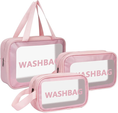 Lumous Pack of 3 Makeup & Cosmetic Pouch for Girls Storage Wash Bag Pouches (Pink) Travel Toiletry Kit(Pink)