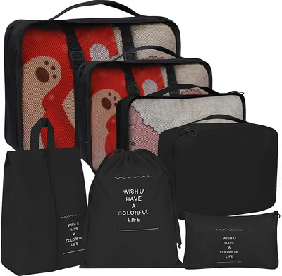 Aiznic 7 Set Travel Organizer Bag 3 Packing Cubes 3 Pouches 1 Toiletry Bag(Black)