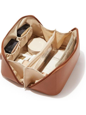 Vidhmahi Makeup Cosmetic Bag for Women | Travel Makeup Organizer Pouch(Brown)