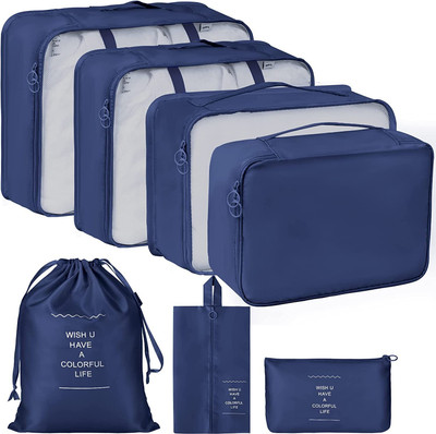 HOUSE OF QUIRK 7 Set Travel Organizer Bag 3 Packing Cubes + 3 Pouches + 1 Toiletry Organizer Bag, Premium Quality - Dark Blue(Blue)