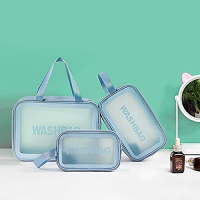 Shaping Fabric PVC waterproof Zippered cosmetic portable carry pouch for women and men Travel Toiletry Kit(Blue)