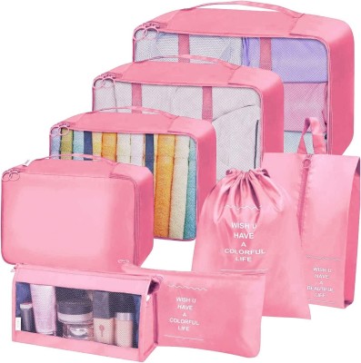 HOUSE OF QUIRK 8pcs Set Travel Organizer Packing Lightweight Travel Luggage with Toiletry Bag(Pink)