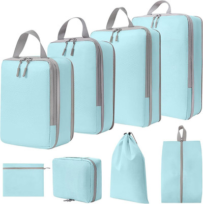 HOUSE OF QUIRK Compression Packing Cubes for Travel, 8 Set Packing Cubes Travel Organizer(Blue)