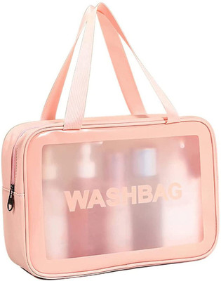 Queue Large Toiletry Zipper Transparent Cosmetic Pouch with Handle (Unisex) Travel Toiletry Kit(Pink)