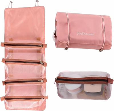 BLAPOXE 4-in-1 Transparent Separate Compartments with Zipper Large Capacity Makeup Pouch(Pink)