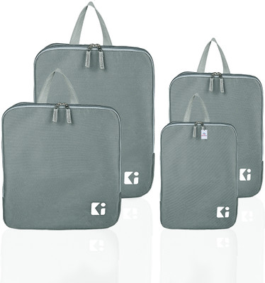 Heart Home Set of 4 Waterproof Travel Kit for Toiletries with Handles | Plain - Ash Grey(Grey)