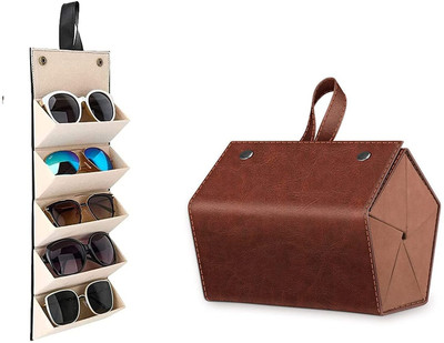 COLBEX Sunglasses Organizer 5 Slots Travel Glasses Case(Brown)