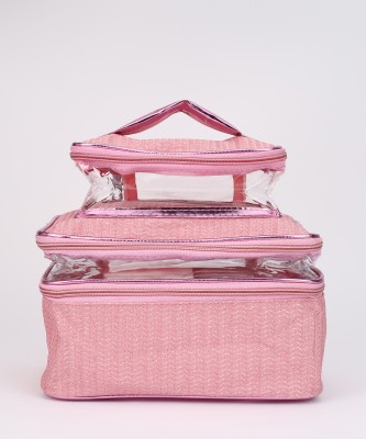 N A PURSE Three Layer Cosmetic Bag Organizer Makeup Pouch(Pink)