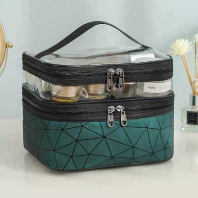 Luxula Waterproof PU PVC Double Layer Cosmetics Toiletry Makeup Bag With Double Zipper Cosmetic Bag