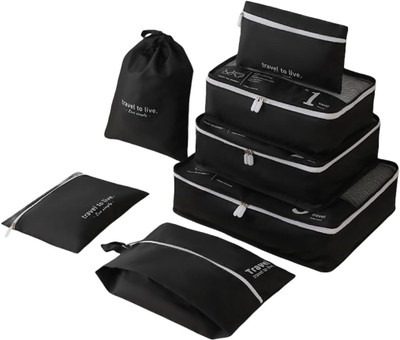 TS WITH TECHSUN 7 Set Packing Cube Bag Luggage Storage Toiletries bag(Black)