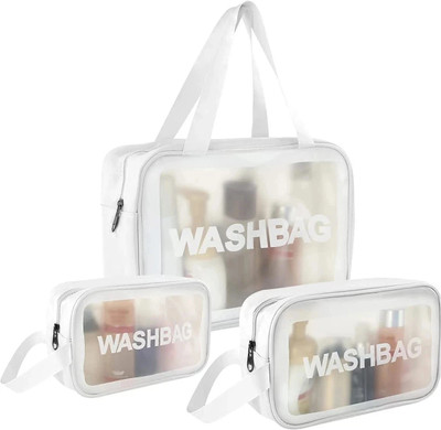 Queue Toiletry Bag, Wash Make Up Bag PVC Waterproof Zippered Cosmetic Bag(White)