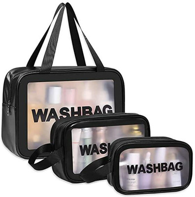 APOPHIS 3 PCS Cosmetic Bag Pouch Transparent Pvc Travel Toiletry Makeup Wash Bag (Pink)(Black)