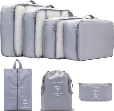 Vervita 7 Set Travel Organizer 3 Packing Cubes + 3 Pouches + 1 Toiletry Organizer Bag(Grey)