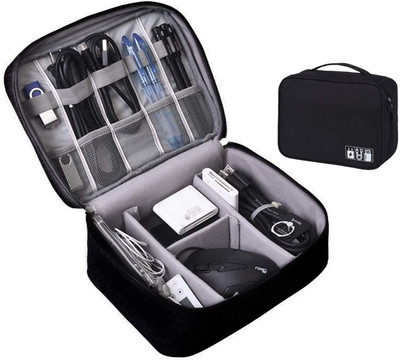 LAFILLETTE Travel Universal Digital Storage Pouch Case Electronic Accessories Gadget Organizer Bag Cord Holder for Cable Charger Phone USB SD Card(Black)