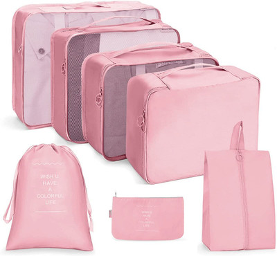 JHWOQU 7 packing cube travel toiletry kit With Suitcases Bag And Clothes Cosmetic Pouch(Pink)