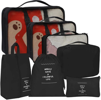 Eopzo 7 in 1 Packing Cube For Travel Space Saver Laundry Cosmetics(Black)